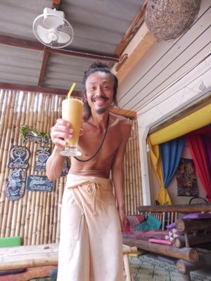 The owner is very interesting person very nice and good energy mixture of peace, love and kind... at Green Leaf Cafe in Koh Phangan