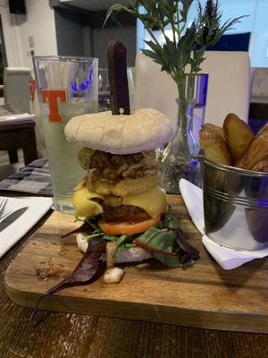Massive vegan burger with wedges 👍  at The Grey Gull Hotel in Lochgilphead