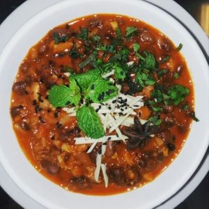 Lobia curry from red kidney beans with fresh ginger and mint at Bamboo Bar & Vegetarian Restaurant in Sihanoukville