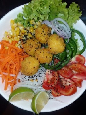 Lentils bowl with mix veggies at Bamboo Bar & Vegetarian Restaurant in Sihanoukville