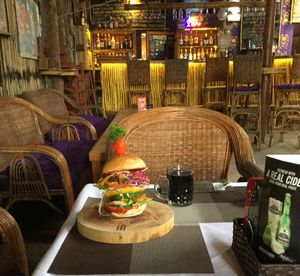 vegan lentil burger at Bamboo Bar & Vegetarian Restaurant in Sihanoukville