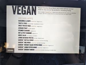 Vegan menu with specific instructions. at Yard House in Hallandale Beach