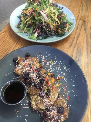 Pancakes vs salad!  at Pedalers Fork in Calabasas