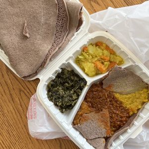 vegetarian combo  at Abay Ethiopian Market and Restaurant in San Diego
