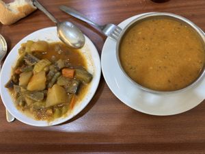 Vegetable stew and lentil soup  at Azimet Et Lokantası in Istanbul