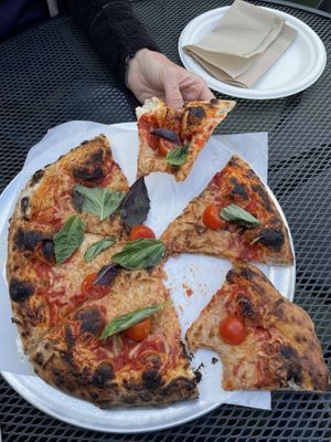 Large margarita pizza  at Lucky Penny in Santa Barbara