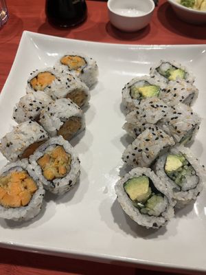 Yam tempura and avocado cucumber roll  at Kawakubo in Revelstoke