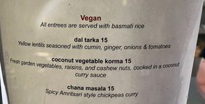 Separate vegan menu  at Desi's Indian Curry in Honolulu