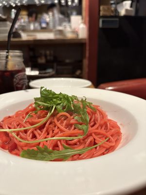 Beetroot pasta   at Pizzeria Bar Le Napoli in Kyoto