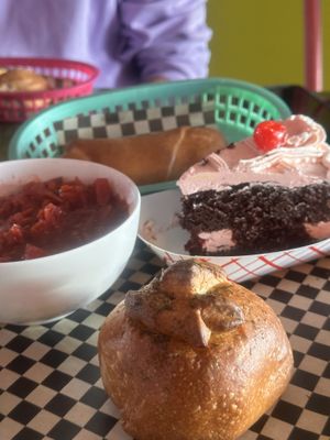 beef n chz, choco cake, chzy blaster, soup (all vegan)  #Veganuary at Dear Potato in Helena