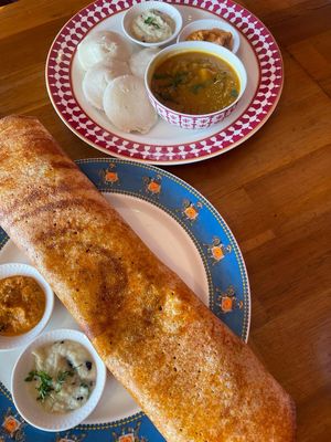 South Indian breakfast including Masala Dosa with samba & Idili. at Jugnu's Little India - Cuba Mall in Wellington