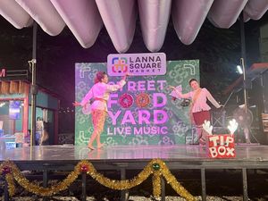 Traditional dance on stage   at Lanna Square Night Market in Chiang Mai