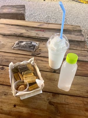 Tofu bites, coconut shake and coconut water   at Lanna Square Night Market in Chiang Mai