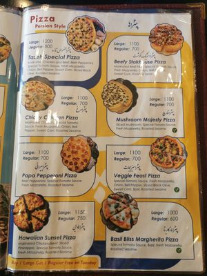 Menu at TAZEH in Nairobi