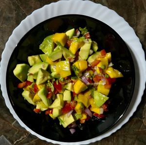 Mango, avocado and chilli salad. at Banana Leaf Restaurant Kovalam in Kovalam