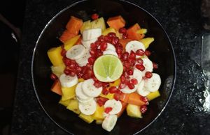 A lovely fresh fruit salad. at Banana Leaf Restaurant Kovalam in Kovalam