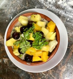 Vegan fresh fruit salad at Banana Leaf Restaurant Kovalam in Kovalam