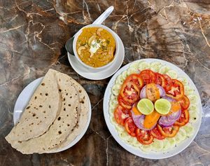 A salad with your curry, of course. Everything is washed in mineral water so you don’t have to worry. at Banana Leaf Restaurant Kovalam in Kovalam