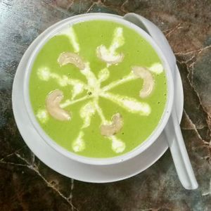 Spinach and cashew soup at Banana Leaf Restaurant Kovalam in Kovalam