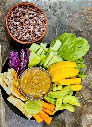 A lovely salad with healthy rice at Banana Leaf Restaurant Kovalam in Kovalam