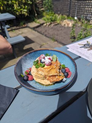 Vegan pancakes with berries at The Closed Shop in Sheffield