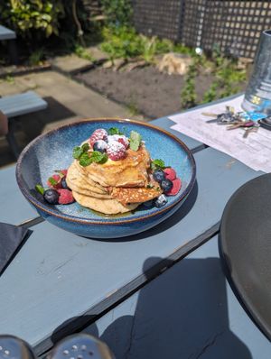 Vegan pancakes with berries at The Closed Shop in Sheffield
