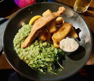 Banana blossom fysh and chips   at The Closed Shop in Sheffield