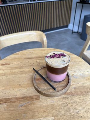 Pink velvet latte (iced shaken espresso over rose milk)   at Simba Bru Coffee Roasters in Watford