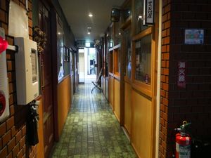 The hallway of the first floor, the restaurant is at the end at Los Barbados in Tokyo