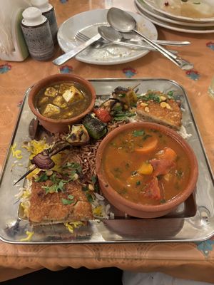 Custom vegetarian combo dinner, including the only vegetarian shuwa I saw in the entire country!  at Ramssa in Muscat