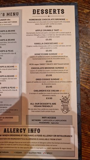 Menu at The Lady Luck in Canterbury