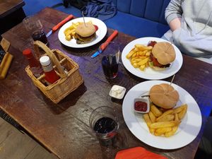 Burgers and chips. Even have vegan mayo! at The Lady Luck in Canterbury