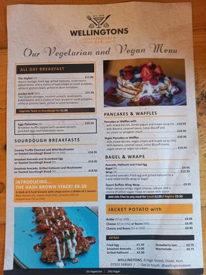Veg menu at Wellingtons Coffeehouse and Bar in Dover