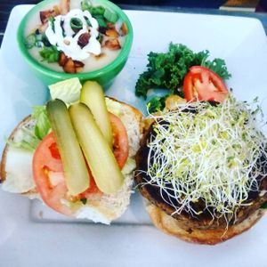 Burger and potato soup at Wild Leek in Halifax