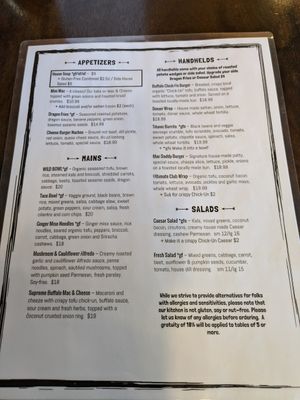 Main menu at Wild Leek in Halifax