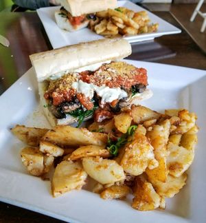 The Port-Side Burger with potato wedges at Wild Leek in Halifax