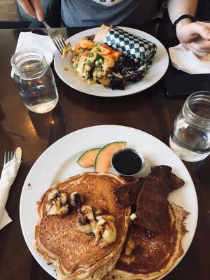 Chocolate& banana vegan pancakes at Wild Leek in Halifax
