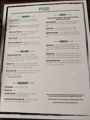 menu at Wild Leek in Halifax