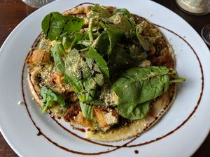 crispy vegan chick'n pesto pizza at Wild Leek in Halifax