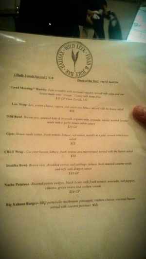 Menu at Wild Leek in Halifax