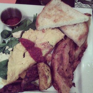 The vegan nomlette, seitan bacon, toast and potatoes.  at Wild Leek in Halifax