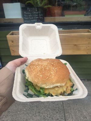 Burger week special 2019— delicious artichoke spread, crispy onions, cheeze sauce, arugula— a great combination! at Wild Leek in Halifax