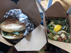 Breakfast sandwich and kale ceasar at Wild Leek in Halifax