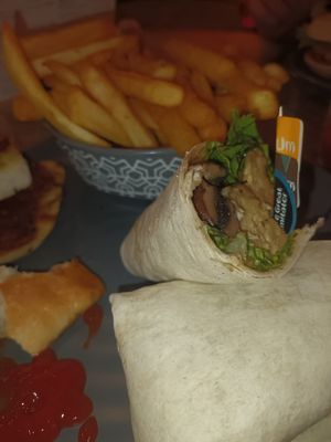 Imitator wrap and chips and garlic bread #Veganuary at Nando's in Preston