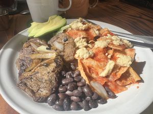 Chiliquiles with Seitan - divino!!!!  at Vegan Rubí in Ixtapa