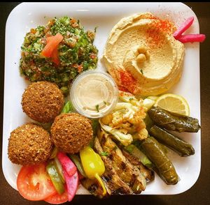 Signature vegan plate at House of Falafel in Farmington Hills