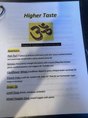 Menu Namaste   at Higher Taste ATL Vegan Cafe in Atlanta
