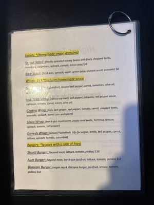Menu cont  at Higher Taste ATL Vegan Cafe in Atlanta