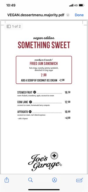 Dessert menu   at Joe's Garage in Rolleston