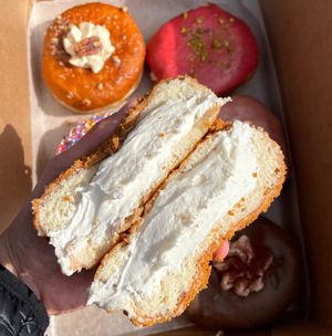 Vegan cheesecake filled donut at bloomer's in Mississauga